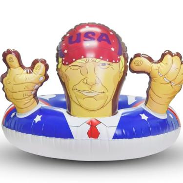 Imagem de 2 peças de boia de piscina dos EUA para adultos, anel de natação presidencial inflável vermelho azul branco com estampa dos EUA, ideal para festa de verão na praia, piscina, diversão no lago
