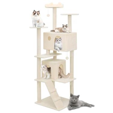 Imagem de Athena Collection Torre de árvore de gato moderna, torre de escalada de árvore de gato de 197 cm de altura com poste arranhador, 2 condomínios, centro de atividades de vários níveis e bola de jogo