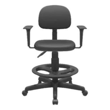 Imagem de Cadeira Caixa Alta Mocho Alto Base Rodizio Com Braço - Plaxmetal