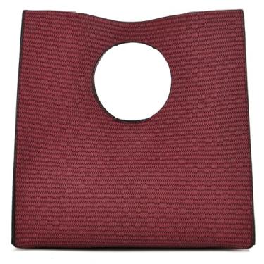 Imagem de KURGOOL Bolsas clutch de palha para mulheres, bolsas de mão de couro de tecido, bolsa de mão e bolsas de mão, bolsa de mão minimalista bolsa de praia, Borgonha