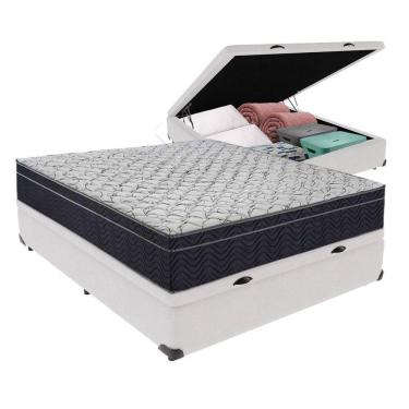 Imagem de Kit Casal Cama Bege Box Baú Colchão Extra Firme Ortobom D45 Branco
