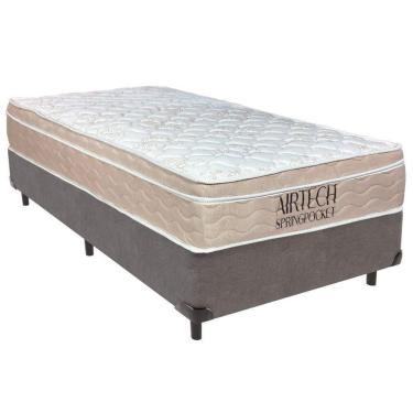 Imagem de Cama Box Solteiro Cinza+colchão Airtech Molas Ortobom