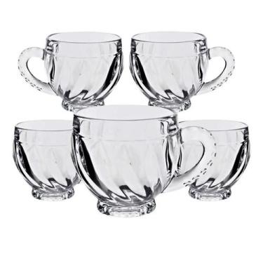 Imagem de Kit 6 Xícara De Vidro Alça Chá Café Veneza Transparente Com Alça 190ml
