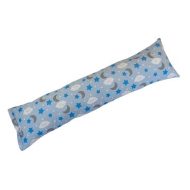 Imagem de Travesseiro Xuxão Infantil para Bebê Estampado- Unissex Menina e Menino – Para Berço, Cama e Viagems para Bebês e Crianças (Estrela E Lua Azul, Bebê 80 CM X 18 CM)