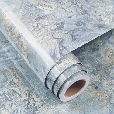 Imagem de FunStick Papel de parede de mármore azul de 30,5 x 508 cm para bancadas de bancada e papel de parede de cozinha
