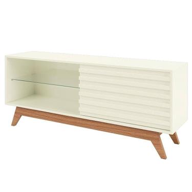 Imagem de Rack Para Sala De Estar 55 Pol Ripado 140cm Fiore D03 Off White Freijó - Lyam Decor