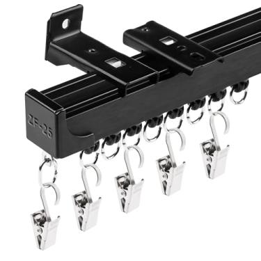 Imagem de Varões de cortina de divisória de quarto, trilho de cortina de teto ou parede de 4,7 m com clipes, trilhos de cortina resistentes, preto, adequado para sala de estar, quarto, banheiro