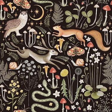 Imagem de Papel de parede de conto de fadas floresta, lua e estrelas, papel de parede adesivos de animais na parede, papel de contato amigável para locatários, autoadesivo, 17,71 x 236,5 cm