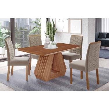 Imagem de Sala de Jantar Completa Ágata Tampo Madeirado 130x80cm e 4 Cadeiras Clarice Cinamomo - Carvalho/Suede Joli Capuccino - Cimol