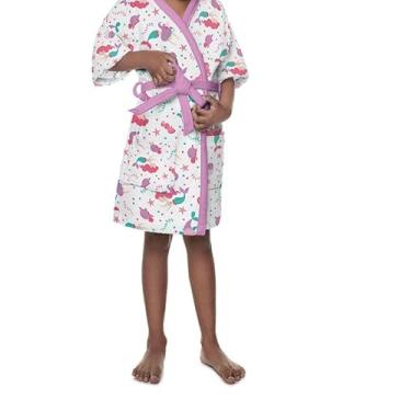 Imagem de Roupão Felpudo Infantil Quimono Estampado Sereia M Com 1 peça