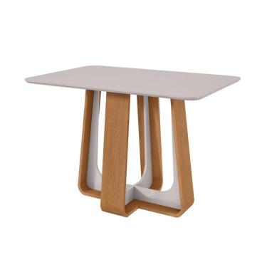 Imagem de Mesa de Jantar Retangular com Tampo de MDF 25 mm e Vidro Sintonia Off White e Amêndoa 120 cm