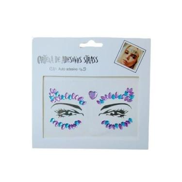 Imagem de Adesivo Para o Rosto Strass Roxo Cristal "Modelo 21" Festas Carnaval -