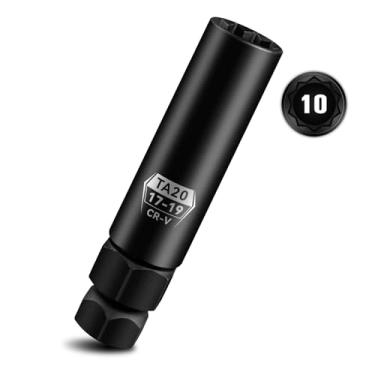 Imagem de Pgroup Chave de porca de 10 estrias, soquete TA20-17/19, ferramenta de remoção de porca de 17 mm e 19 mm, chave de substituição de roda para cabeças hexagonais duplas, aço Cr-V