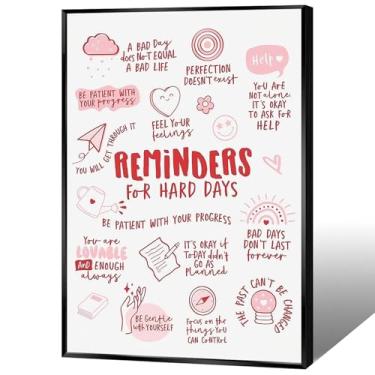 Imagem de JMGHKL Pôster moderno de afirmação de saúde mental, lembretes para dias difíceis, impressões, pintura, rosa, crescimento, arte de parede, funky positiva, terapia de terapia, decoração de parede para