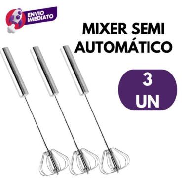 Imagem de Kit 03 Batedor Inox Misturador Clara Neve Mixer Semi Automático Manual