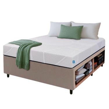 Imagem de Cama Box Baú Base Sider Queen Bege + Colchão Umaflex Fit Firm D33 Altura 17cm -orthocamas