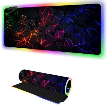 Imagem de Mouse pad RGB de LED, tapete de mesa I 81,5 x 29 cm, tapete de mouse grande, GG, grande, 14 modos de luz LED, base de borracha antiderrapante, à prova d'água, teclado para jogos de PC, neon vibrante