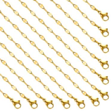 Imagem de SMYHTGLIF Pacote com 12 colares de corrente de aço inoxidável para mulheres e homens, corrente ajustável de lábio dourado