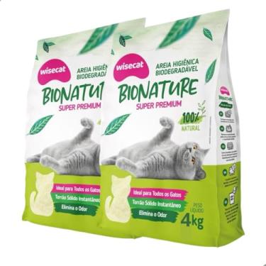 Imagem de Kit 2 Areia Higiênica Biodegradável 4kg Para Gatos Sanitária BioNature Super Premium Mandioca Natural