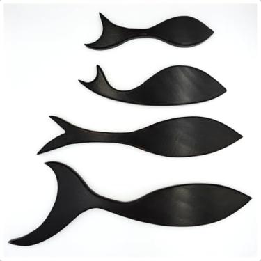 Imagem de Kit 4 Peixes Decorativos de Parede em Madeira Pintada à Mão | Cardume de Peixinhos para Sala, Quarto, Cozinha e Decoração Praia (Preto)