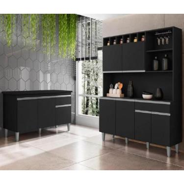 Imagem de Cozinha Compacta Alice e Balcão Tatiane 120mt Com Tampo Mdp Preto Ajl