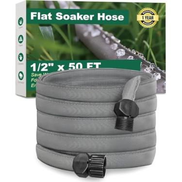 Imagem de Mangueira de imersão plana de 15 metros para canteiros de jardim, mangueira de irrigação por gotejamento vinculável, PVC de camada dupla, à prova de vazamento e resistente a dobras, economiza até 80%