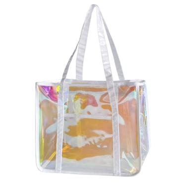 Imagem de TotePrint Bolsa de praia holográfica com estampa de estrelas - Bolsa feminina iridescente de PVC impermeável aprovada para estádios, A23016-d2051-11-437, Large