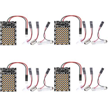 Imagem de QAUBEN Pacote com 4 Luzes de Domo LED 3014 48-SMD Luz de Painel LED para Interior de Carro, Luz de Placa de Leitura, Teto, Lâmpada de Mapa com Adaptadores Festoon BA9S T10 Rosa (DC 12-24 V)