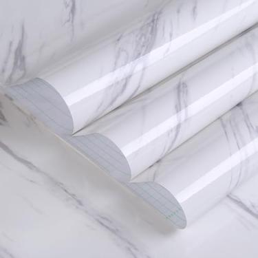 Imagem de Yiwixi Papel de contato mármore brilhante granito branco/cinza armários de bancada de cozinha papel de parede remodelação de móveis papel de parede espesso removível papel de parede descascar e colar