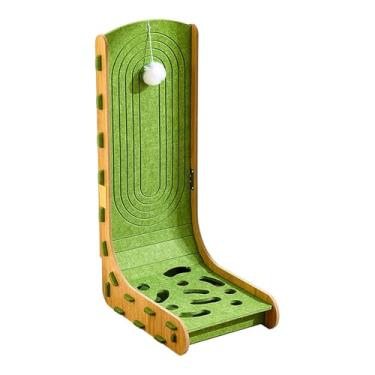 Imagem de KiBcsLic Arranhador de feltro para gatos de interior com bola pendurada vertical, exclusivo para economia de espaço, para cama de exercícios e almofada para, Verde com Bola de Sino