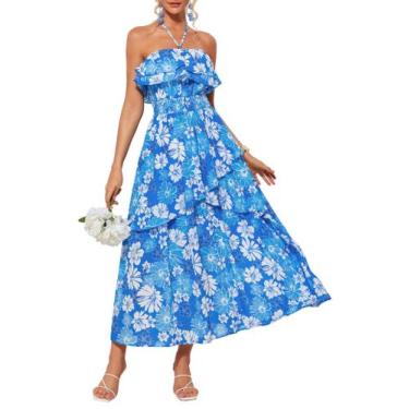 Imagem de Vestido longo GRACE KARIN floral de ombros largos com babado