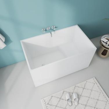Imagem de Higeine Banheira de 119 cm premium moderna sem acrílico com assento, banheira de imersão branca exclusiva com transbordamento e drenagem CUPC