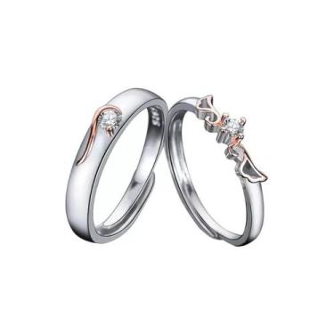 Imagem de Anéis de casal ajustáveis Love Illusions 925 em prata e ouro rosa - Li