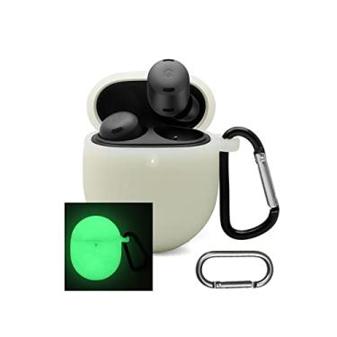 Imagem de Capa brilhante para Google Pixel Buds Pro (brilha no escuro), capa de silicone fluorescente para localizador de itens, capa de fone de ouvido, suporte luminoso com 2 chaveiros, mosquetão, verde