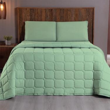 Imagem de Kit Cobre Leito Colcha Minimal Casal 3 Peças Malha 100% Algodão - Verde