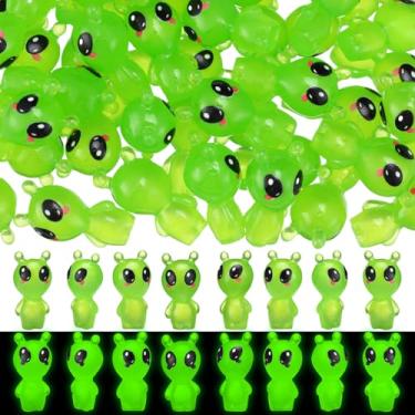 Imagem de VioraWhite 50 peças de mini figuras alienígenas que brilham no escuro pequenas estatuetas de alienígenas para esconder e procurar lembrancinhas de festa espacial, presentes em massa para festa de