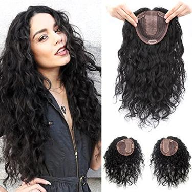 Imagem de AiUree Topper de cabelo humano encaracolado natural feminino clipe de peruca em apliques de cabelo 13 x 14 cm peças de coroa de seda parte superior peruca parte direita para cobrir queda de cabelo 30