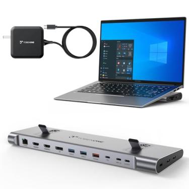 Imagem de TobenONE - Estação de ancoragem USB-C para 3 monitores e monitor duplo, suporte de base para portátil com carregador GaN III de 100 W, Ethernet de 2,5 Gbps, 2 HDMI e DP (4 K a 120 Hz), 6 portas USB