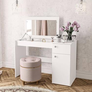 Imagem de Penteadeira Iracema com Tampo Porta Objetos com Espelho 1 Gaveta 1 Porta Branco Politorno Móveis