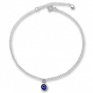 Imagem de Tornozeleira Olho Grego Azul Tradicional Banhado a Prata Semijoia-Unissex
