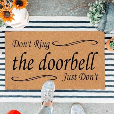 Imagem de JiXianJu Capacho engraçado de fibra de coco artificial – Não toque a campainha apenas não – com suporte antiderrapante resistente durável tapetes de boas-vindas para varanda 75 x 43 cm