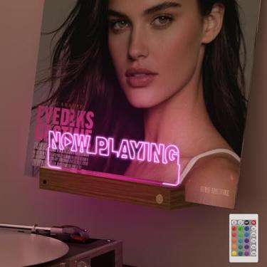 Imagem de OkiyiD Suporte de parede para disco de vinil Light Up Now Playing, suporte de discos, decoração de parede, base de madeira de LED, mudança de 16 cores com controle remoto, presentes de armazenamento