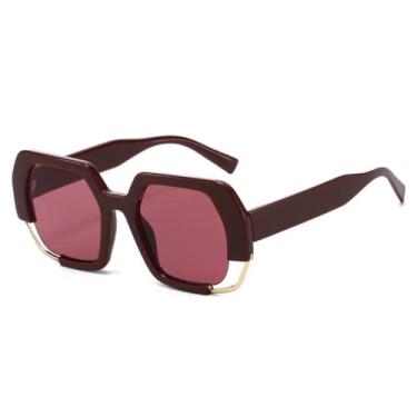 Imagem de Óculos de sol retrô com estampa de leopardo, gradiente, oval, masculino e feminino, armação vazada, anti-uv (vinho tinto)