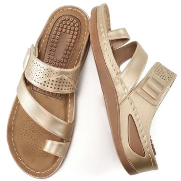 Imagem de FUDYNMALC Sandálias femininas sapatos de plataforma: sandálias ortopédicas confortáveis para mulheres casuais verão elegantes sandálias de caminhada na praia, Dourado, 38