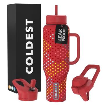Imagem de Copo Coldest com alça e canudo - Copo isolado 100% à prova de vazamento com tampa e canudo (3 tampas) - Copos de aço inoxidável para mulheres e homens - Base compatível com porta-copos, 1,304 g (Ember