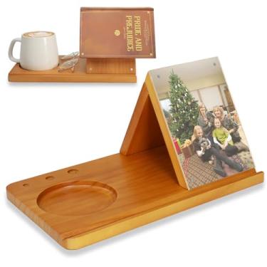 Imagem de Presente para amantes de livros, suporte triangular de madeira com moldura de acrílico de 10 x 15 cm - estante de canto, descanso de leitura para livros de receitas, Kindle, iPad, suporte de café e