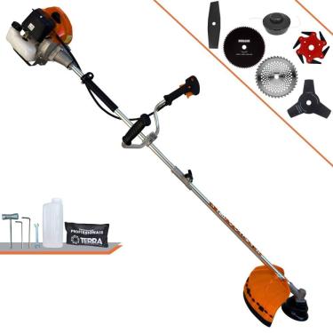 Imagem de Roçadeira Lateral À Gasolina Terra GRHB430 Bipartida 43cc 1,7HP 12000rpm Alta Performance Podador de Grama Com Carretel Nylon e Kit 5 Lâminas de Corte