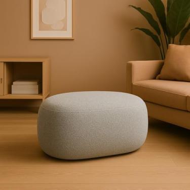 Imagem de Puff Redondo Moderno em Bouclê, Cinza Claro, Design Minimalista, Assento Estofado para Sala de Estar