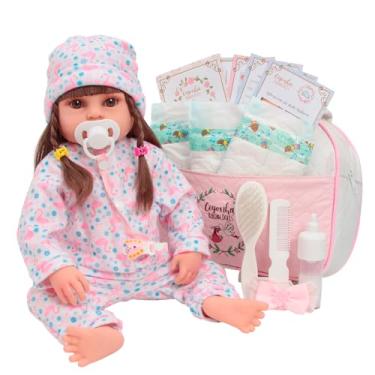 Imagem de Boneca Reborn Realista Menina Pode Dar Banho Bolsa Itens