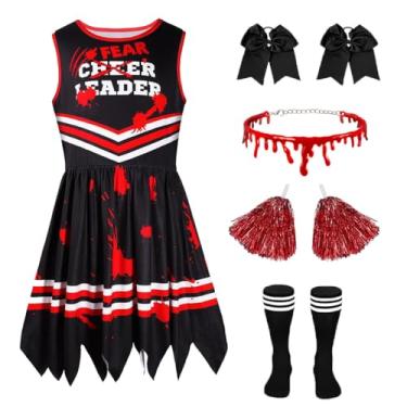Imagem de Zombie Cheerleader Costume for Girls, Creepy Cheerleader Costume for Kid, Bloody Cosplay Fearsome Dress Red